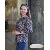 Zeagoo 3/4 Length Sleeve Blouse Pleated Tops Tunics for Women Dressy Shirt Business Casual(Navy Khaki Blessing)