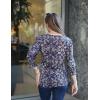 Zeagoo 3/4 Length Sleeve Blouse Pleated Tops Tunics for Women Dressy Shirt Business Casual(Navy Khaki Blessing)