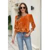 Zeagoo 3/4 Length Sleeve Blouse Pleated Tops Tunics for Women Dressy Shirt Business Casual(Orange Floral Printed)