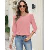 Zeagoo 3/4 Length Sleeve Blouse Pleated Tops Tunics for Women Dressy Shirt Business Casual(Pink)