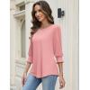 Zeagoo 3/4 Length Sleeve Blouse Pleated Tops Tunics for Women Dressy Shirt Business Casual(Pink)