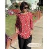 Zeagoo 3/4 Length Sleeve Blouse Pleated Tops Tunics for Women Dressy Shirt Business Casual(Vintage Red Ditsy)
