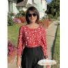 Zeagoo 3/4 Length Sleeve Blouse Pleated Tops Tunics for Women Dressy Shirt Business Casual(Vintage Red Ditsy)