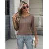 Zeagoo 3/4 Length Sleeve Women Tops Crew Neck Blouses Dressy Casual Summer T Shirts Loose Fit Business Work Clothes(Brown)