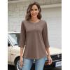 Zeagoo 3/4 Length Sleeve Women Tops Crew Neck Blouses Dressy Casual Summer T Shirts Loose Fit Business Work Clothes(Brown)