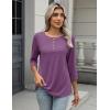 Zeagoo 3/4 Length Sleeve Women Tops Crew Neck Blouses Dressy Casual Summer T Shirts Loose Fit Business Work Clothes(Purple)