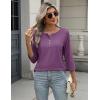 Zeagoo 3/4 Length Sleeve Women Tops Crew Neck Blouses Dressy Casual Summer T Shirts Loose Fit Business Work Clothes(Purple)