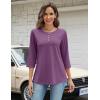 Zeagoo 3/4 Length Sleeve Women Tops Crew Neck Blouses Dressy Casual Summer T Shirts Loose Fit Business Work Clothes(Purple)