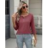 Zeagoo 3/4 Length Sleeve Women Tops Crew Neck Blouses Dressy Casual Summer T Shirts Loose Fit Business Work Clothes(Wine Red)