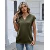 Zeagoo Women Tops Silk Satin Blouses V Neck Summer Shirts Cap Sleeve Business Casual Dressy Spring Clothing(Army Green)