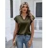 Zeagoo Women Tops Silk Satin Blouses V Neck Summer Shirts Cap Sleeve Business Casual Dressy Spring Clothing(Army Green)