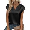 Zeagoo Women Tops Silk Satin Blouses V Neck Summer Shirts Cap Sleeve Business Casual Dressy Spring Clothing(Black)