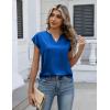 Zeagoo Women Tops Silk Satin Blouses V Neck Summer Shirts Cap Sleeve Business Casual Dressy Spring Clothing(Blue)