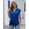 Zeagoo Women Tops Silk Satin Blouses V Neck Summer Shirts Cap Sleeve Business Casual Dressy Spring Clothing(Blue)