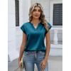 Zeagoo Women Tops Silk Satin Blouses V Neck Summer Shirts Cap Sleeve Business Casual Dressy Spring Clothing(Blue Green)