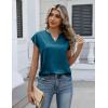 Zeagoo Women Tops Silk Satin Blouses V Neck Summer Shirts Cap Sleeve Business Casual Dressy Spring Clothing(Blue Green)