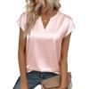 Zeagoo Women Tops Silk Satin Blouses V Neck Summer Shirts Cap Sleeve Business Casual Dressy Spring Clothing(Champagne)