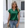 Zeagoo Women Tops Silk Satin Blouses V Neck Summer Shirts Cap Sleeve Business Casual Dressy Spring Clothing(Green)