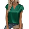 Zeagoo Women Tops Silk Satin Blouses V Neck Summer Shirts Cap Sleeve Business Casual Dressy Spring Clothing(Green)
