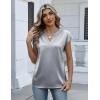 Zeagoo Women Tops Silk Satin Blouses V Neck Summer Shirts Cap Sleeve Business Casual Dressy Spring Clothing(Light Grey)