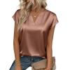 Zeagoo Women Tops Silk Satin Blouses V Neck Summer Shirts Cap Sleeve Business Casual Dressy Spring Clothing(Light Khaki)