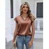Zeagoo Women Tops Silk Satin Blouses V Neck Summer Shirts Cap Sleeve Business Casual Dressy Spring Clothing(Light Khaki)