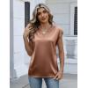 Zeagoo Women Tops Silk Satin Blouses V Neck Summer Shirts Cap Sleeve Business Casual Dressy Spring Clothing(Light Khaki)