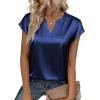 Zeagoo Women Tops Silk Satin Blouses V Neck Summer Shirts Cap Sleeve Business Casual Dressy Spring Clothing(Navy Blue)