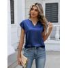 Zeagoo Women Tops Silk Satin Blouses V Neck Summer Shirts Cap Sleeve Business Casual Dressy Spring Clothing(Navy Blue)