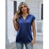 Zeagoo Women Tops Silk Satin Blouses V Neck Summer Shirts Cap Sleeve Business Casual Dressy Spring Clothing(Navy Blue)