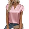 Zeagoo Women Tops Silk Satin Blouses V Neck Summer Shirts Cap Sleeve Business Casual Dressy Spring Clothing(Pink)