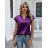 Zeagoo Women Tops Silk Satin Blouses V Neck Summer Shirts Cap Sleeve Business Casual Dressy Spring Clothing(Purple)