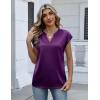 Zeagoo Women Tops Silk Satin Blouses V Neck Summer Shirts Cap Sleeve Business Casual Dressy Spring Clothing(Purple)