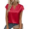 Zeagoo Women Tops Silk Satin Blouses V Neck Summer Shirts Cap Sleeve Business Casual Dressy Spring Clothing(Red)