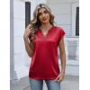 Zeagoo Women Tops Silk Satin Blouses V Neck Summer Shirts Cap Sleeve Business Casual Dressy Spring Clothing(Red)