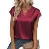 Zeagoo Women Tops Silk Satin Blouses V Neck Summer Shirts Cap Sleeve Business Casual Dressy Spring Clothing(Wine Red)