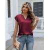 Zeagoo Women Tops Silk Satin Blouses V Neck Summer Shirts Cap Sleeve Business Casual Dressy Spring Clothing(Wine Red)
