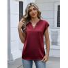 Zeagoo Women Tops Silk Satin Blouses V Neck Summer Shirts Cap Sleeve Business Casual Dressy Spring Clothing(Wine Red)