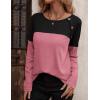 Zeagoo Women Waffle Knit Shirts Long Sleeve Colorblock Tee Button Detail Tunics(Black+mauve)