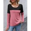 Zeagoo Women Waffle Knit Shirts Long Sleeve Colorblock Tee Button Detail Tunics(Black+mauve)