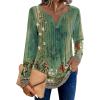 Zeagoo Womens Long Sleeve Tops 2026 V Neck Pleated Shirts Dressy Casual Tunic Blouses Loose Fit Fall Fashion Clothes(Bb-green-printed)