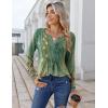 Zeagoo Womens Long Sleeve Tops 2026 V Neck Pleated Shirts Dressy Casual Tunic Blouses Loose Fit Fall Fashion Clothes(Bb-green-printed)