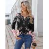 Zeagoo Womens Long Sleeve Tops 2026 V Neck Pleated Shirts Dressy Casual Tunic Blouses Loose Fit Fall Fashion Clothes(Black Pink-printed)