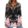 Zeagoo Womens Long Sleeve Tops 2026 V Neck Pleated Shirts Dressy Casual Tunic Blouses Loose Fit Fall Fashion Clothes(Black Pink-printed)