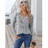 Zeagoo Womens Long Sleeve Tops 2026 V Neck Pleated Shirts Dressy Casual Tunic Blouses Loose Fit Fall Fashion Clothes(Grey Floral-printed)