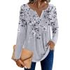Zeagoo Womens Long Sleeve Tops 2026 V Neck Pleated Shirts Dressy Casual Tunic Blouses Loose Fit Fall Fashion Clothes(Grey Floral-printed)