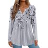 Zeagoo Womens Long Sleeve Tops 2026 V Neck Pleated Shirts Dressy Casual Tunic Blouses Loose Fit Fall Fashion Clothes(Grey Floral-printed)