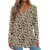 Zeagoo Womens Long Sleeve Tops 2026 V Neck Pleated Shirts Dressy Casual Tunic Blouses Loose Fit Fall Fashion Clothes(Khaki-printed)
