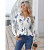 Zeagoo Womens Long Sleeve Tops 2026 V Neck Pleated Shirts Dressy Casual Tunic Blouses Loose Fit Fall Fashion Clothes(White-printed)
