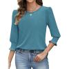 Zeagoo 3/4 Length Sleeve Blouse Pleated Tops Tunics for Women Dressy Shirt Business Casual(Biscay Bay Blue)